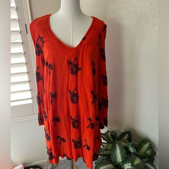 Free People Emma Mini Dress In Burnt Orange And Maroon - Picture 1 of 9